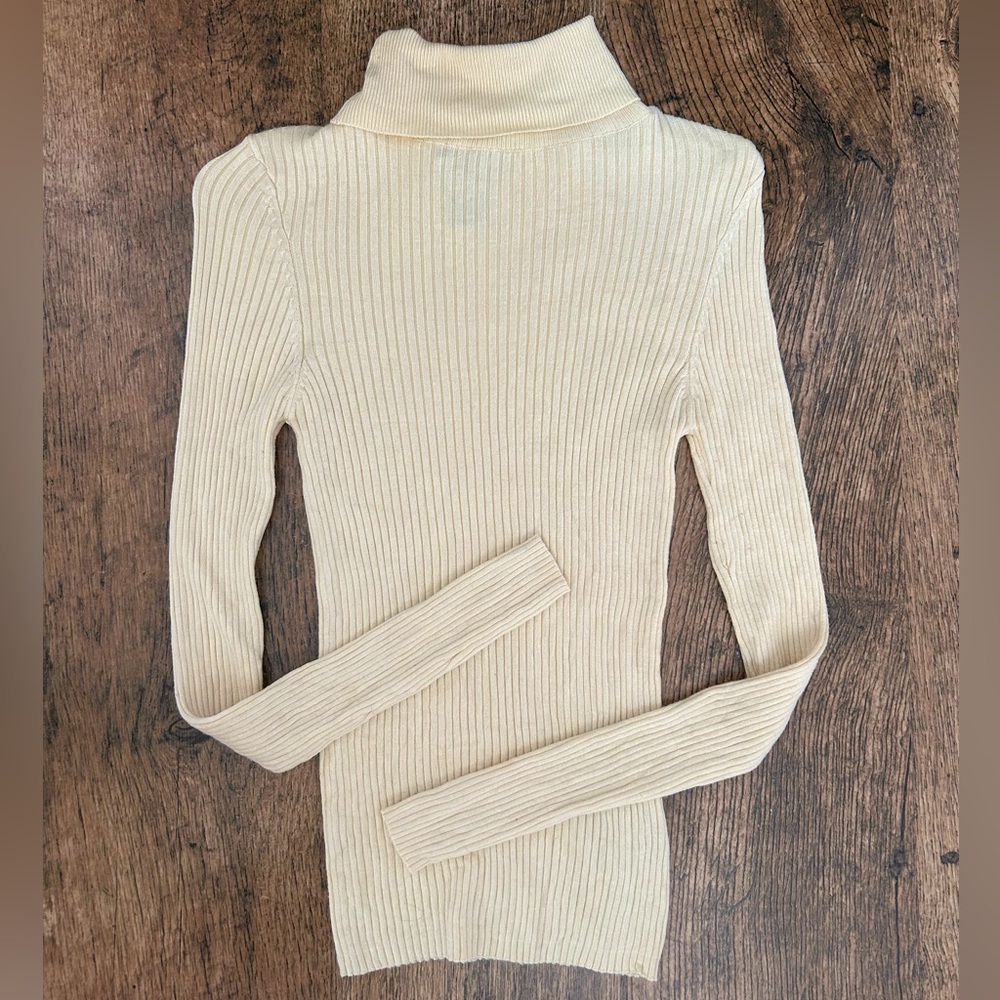 Cream Ribbed Turtleneck - Picture 2 of 9